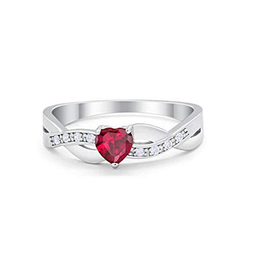 Accent Heart Shape Wedding Ring Simulated Ruby CZ 925 Sterling Silver